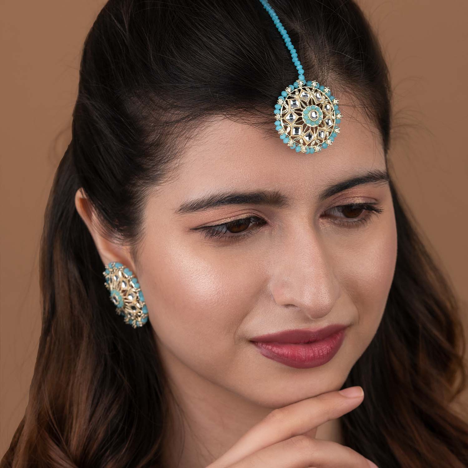 Kiara Sky Blue Kundan Stud Earring - Image 3