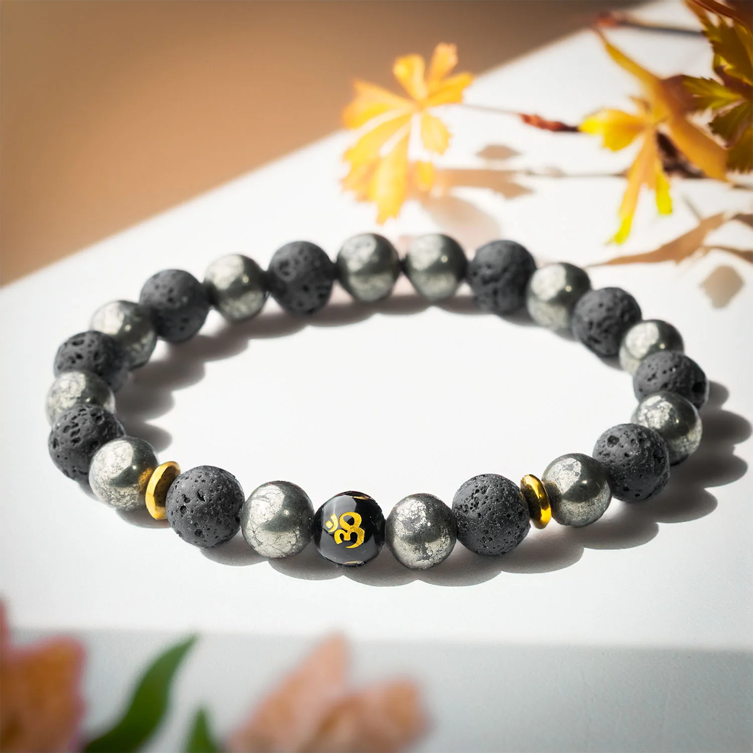 Spiritual Pyrite Natural Stone OM Bracelet - Image 12